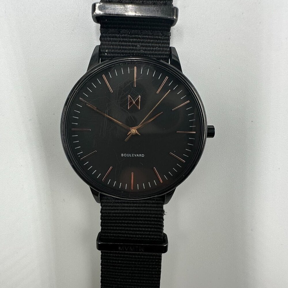 MVMT San Vicente Watch Women Black Nylon Slip Thru Band New Battery 10"
